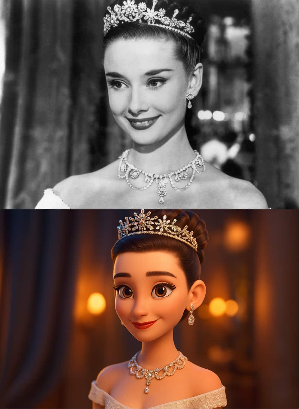 pixar style of Audrey Hepburn