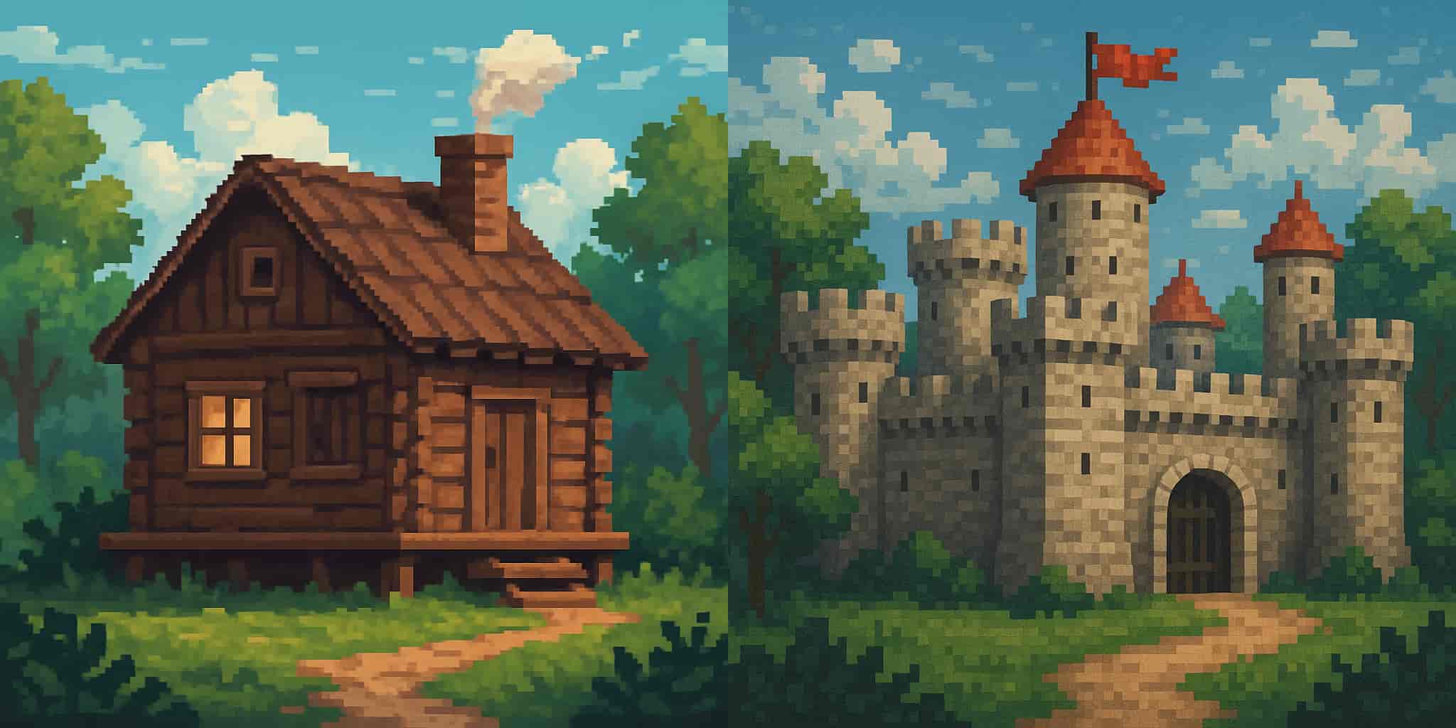 pixel art of a wood house